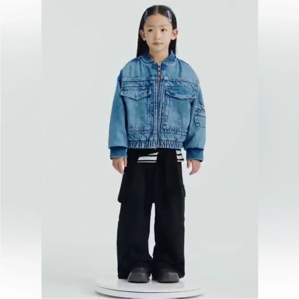 ZARA kids denim bomber jacket insulated fall winter layer size 9-10
